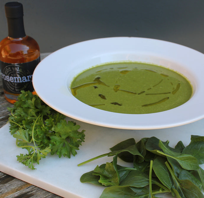 Spinach & parsley soup with Rosemary Infused Rapeseed Oil