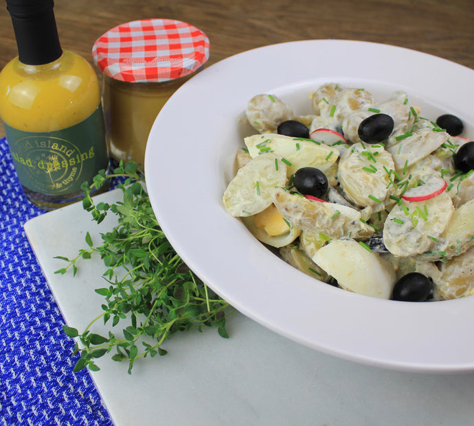 Warm potato salad with Wild Island Salad Dressing